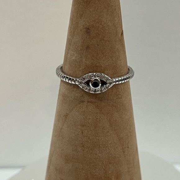 SOLID 925 STERLING SILVER EVIL EYE RING - Picture 1 of 5
